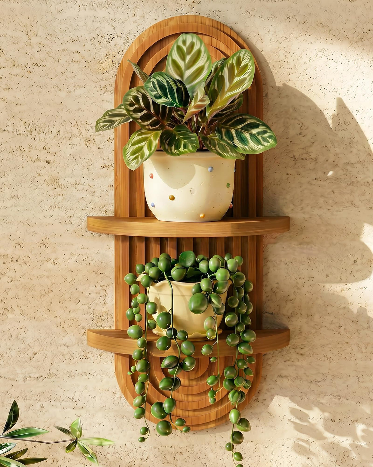 Bamworld Boho 2-Tier Wooden Plant Wall Shelf & Holder