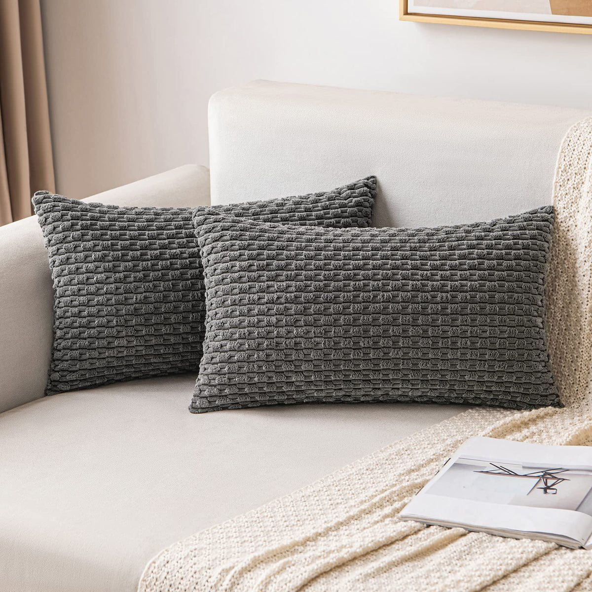 MIULEE Striped Corduroy Throw Pillow Covers, Set of 2