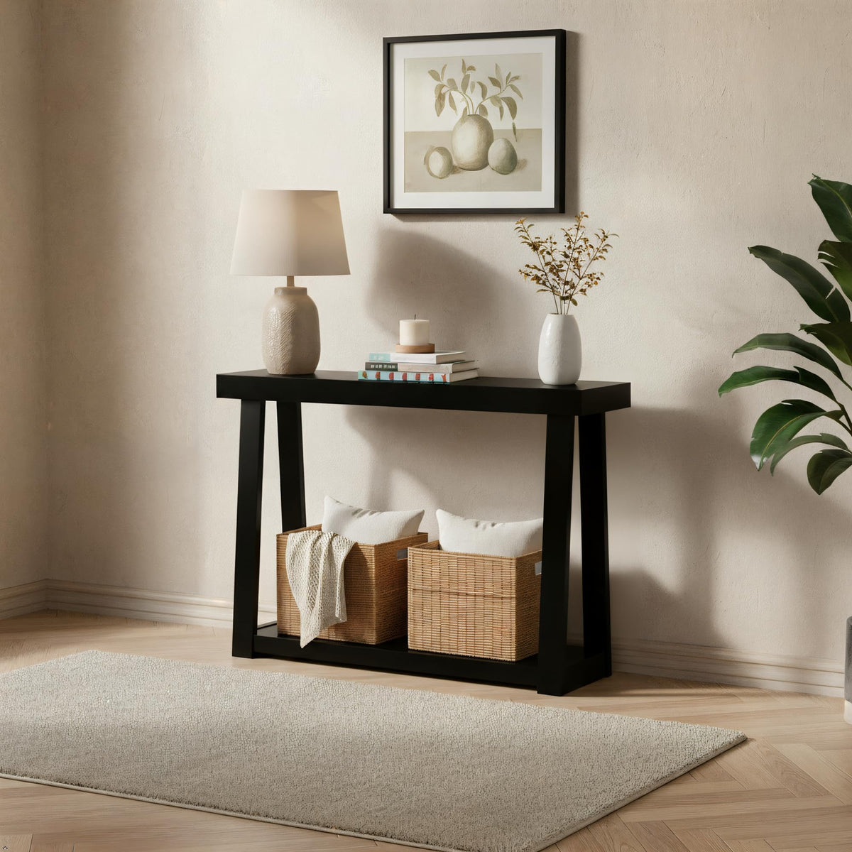 Plank+Beam Solid Wood Console Table with Storage Shelf