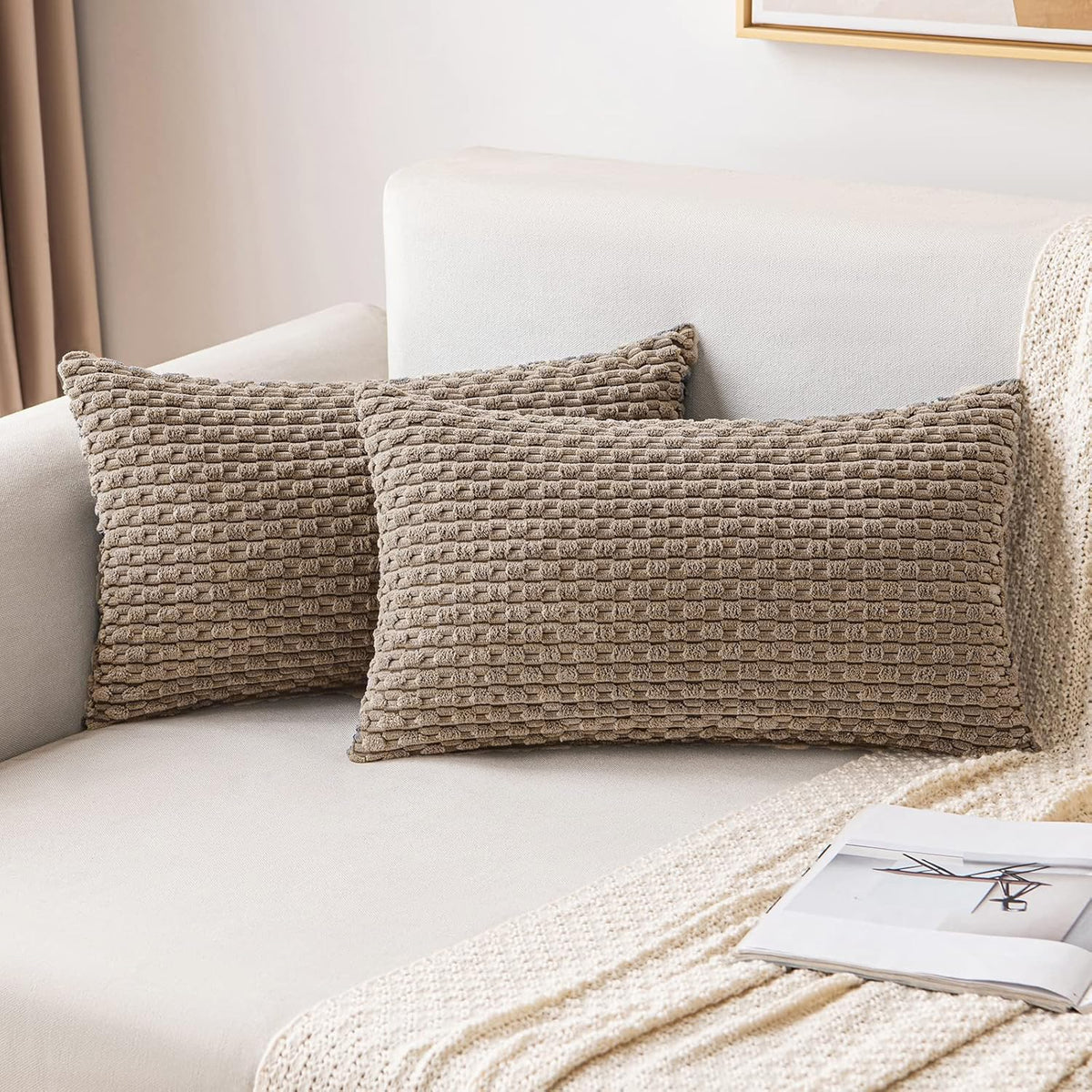 MIULEE Striped Corduroy Throw Pillow Covers, Set of 2