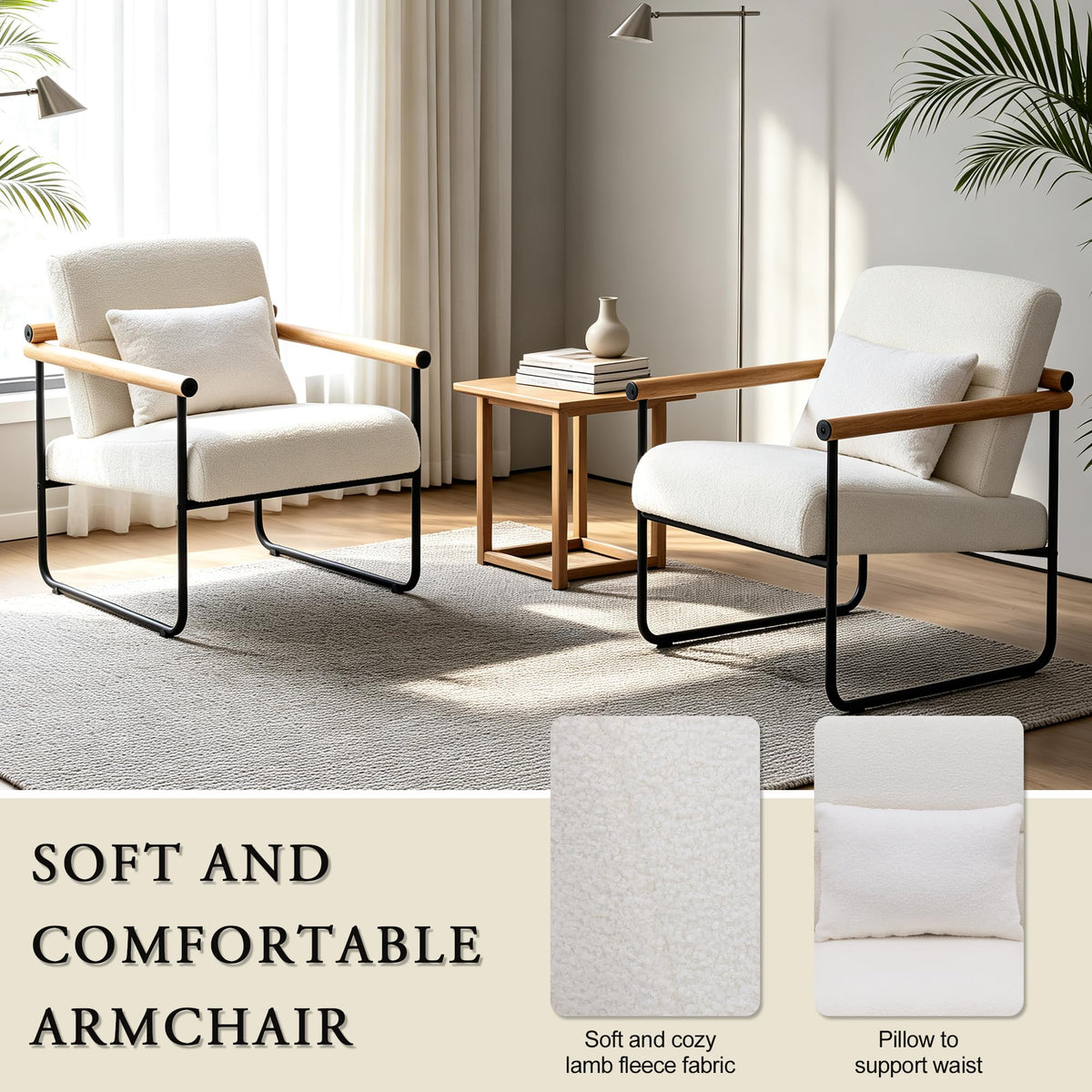 EORMHOEE Upholstered Accent Chair with Comfy Backrest – Beige