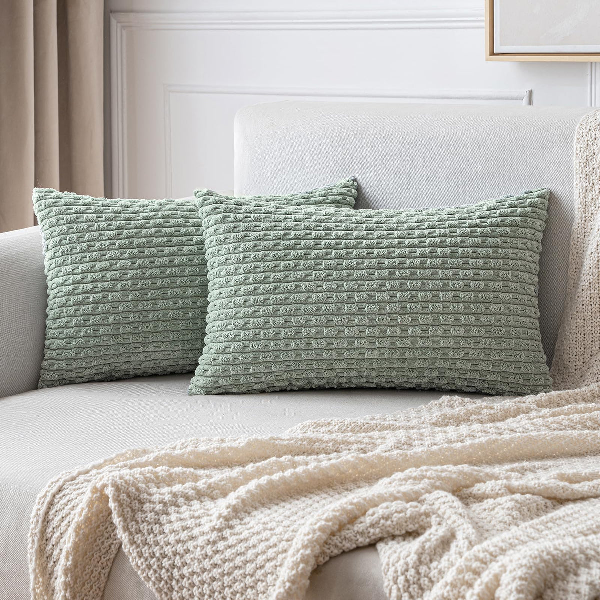 MIULEE Striped Corduroy Throw Pillow Covers, Set of 2