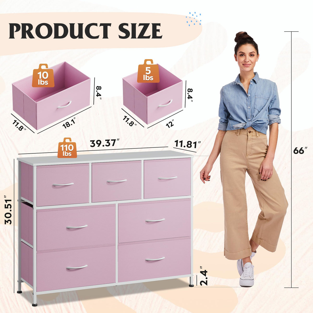 WLIVE 7-Drawer Fabric Storage Dresser with Wood Top