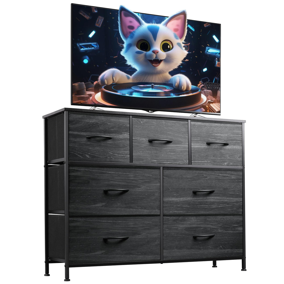 WLIVE 7-Drawer Fabric Storage Dresser with Wood Top