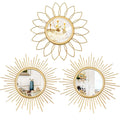Gold Metal Sunburst Decorative Wall Mirrors, Set of 3