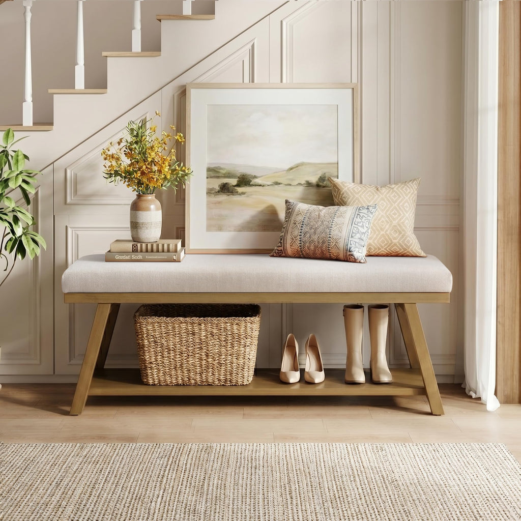 Zihanhome 45-Inch Upholstered Entryway Storage Bench