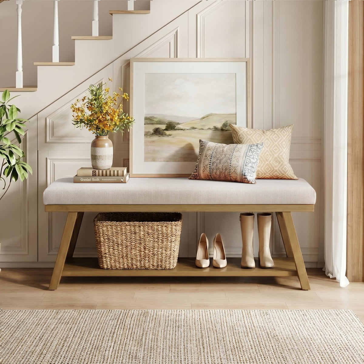 Zihanhome 45-Inch Upholstered Entryway Storage Bench