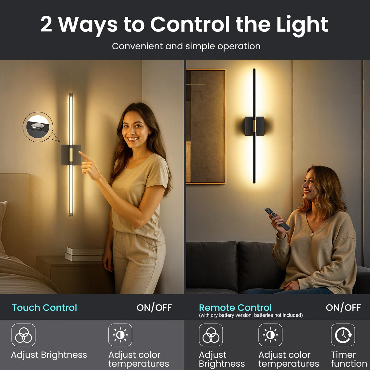 SyncGlow 10000mAh Battery-Operated Wall Sconces, Set of 2