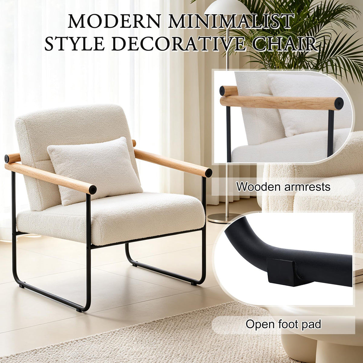 EORMHOEE Upholstered Accent Chair with Comfy Backrest – Beige