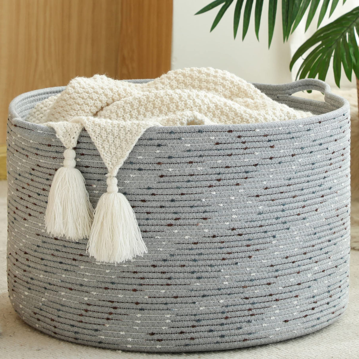 KAKAMAY 20 x 13-Inch Woven Cotton Rope Storage Basket