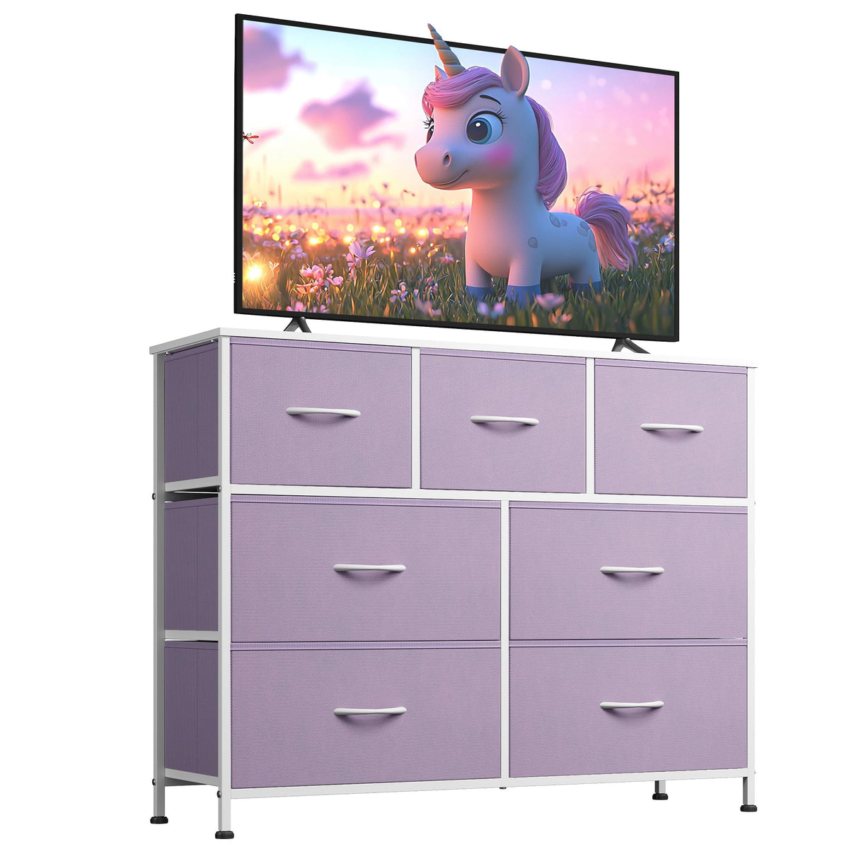 WLIVE 7-Drawer Fabric Storage Dresser with Wood Top