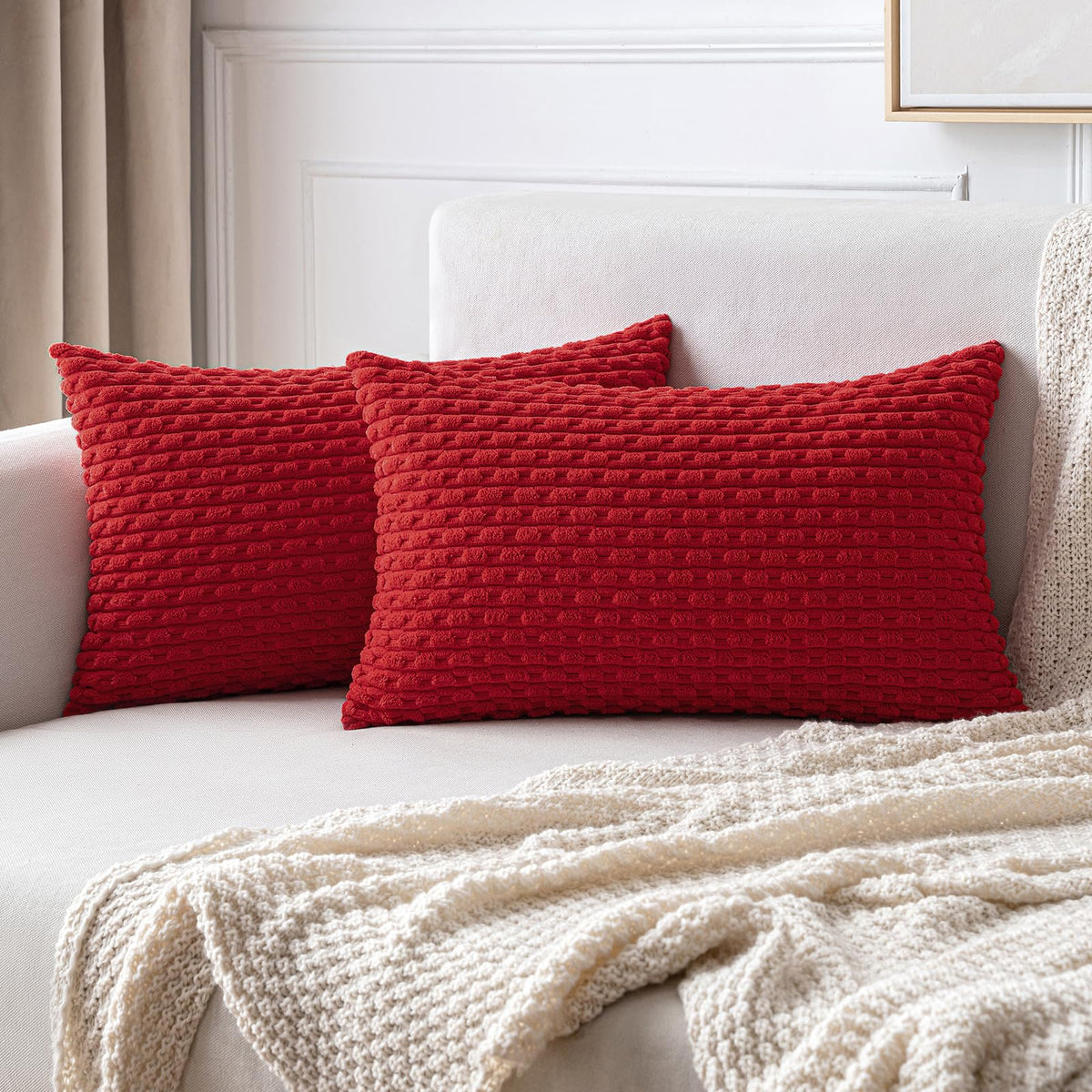 MIULEE Striped Corduroy Throw Pillow Covers, Set of 2
