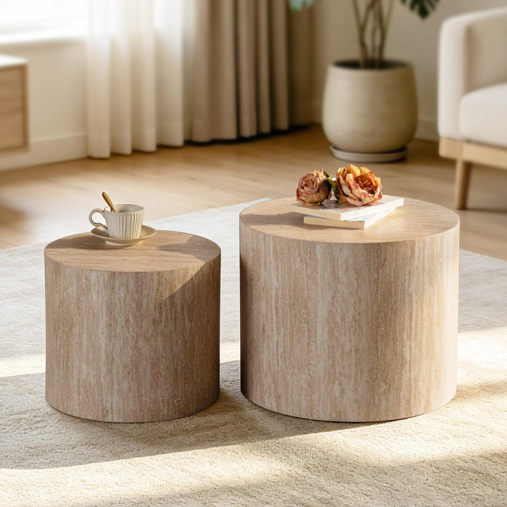 Dorivibe Round Wooden Nesting Coffee Tables, Set of 2