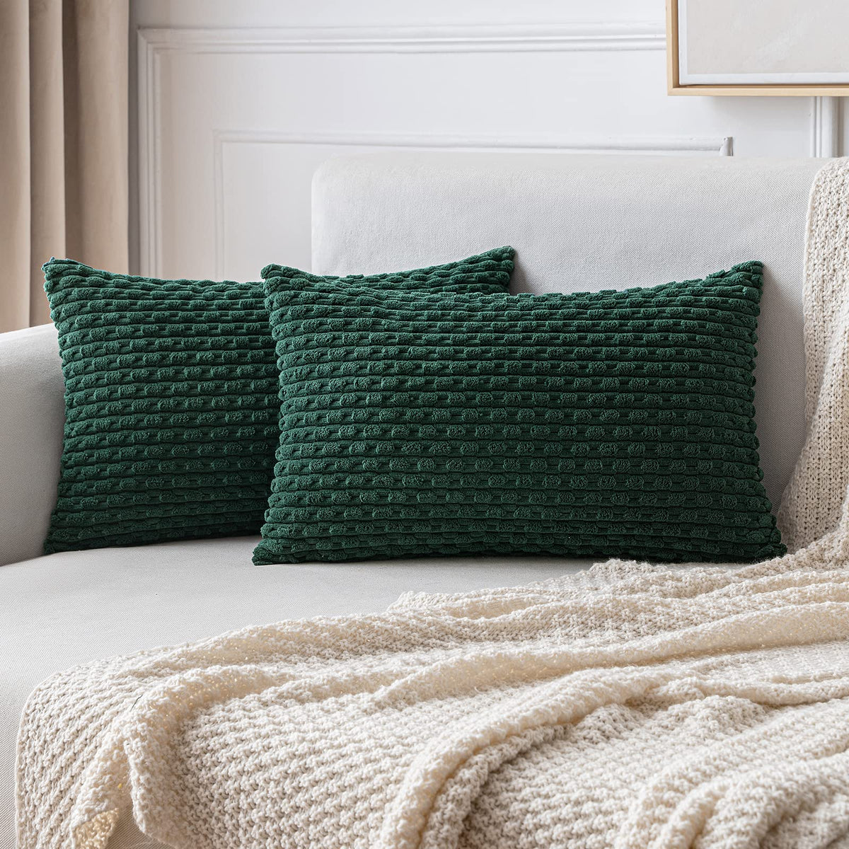 MIULEE Striped Corduroy Throw Pillow Covers, Set of 2