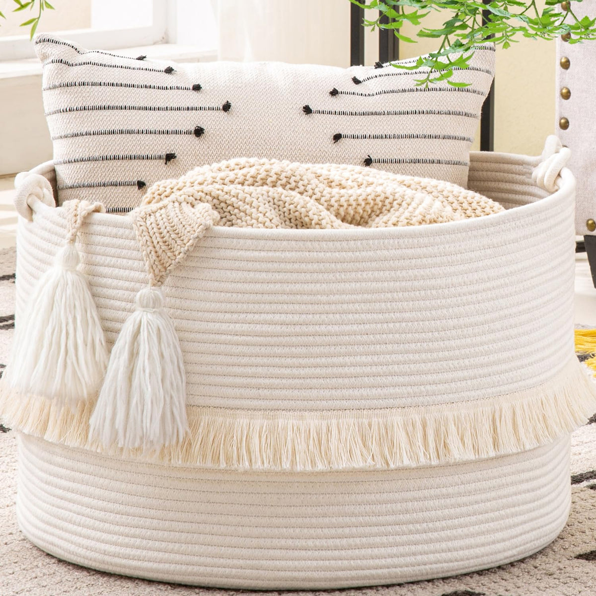 KAKAMAY 20 x 13-Inch Woven Cotton Rope Storage Basket