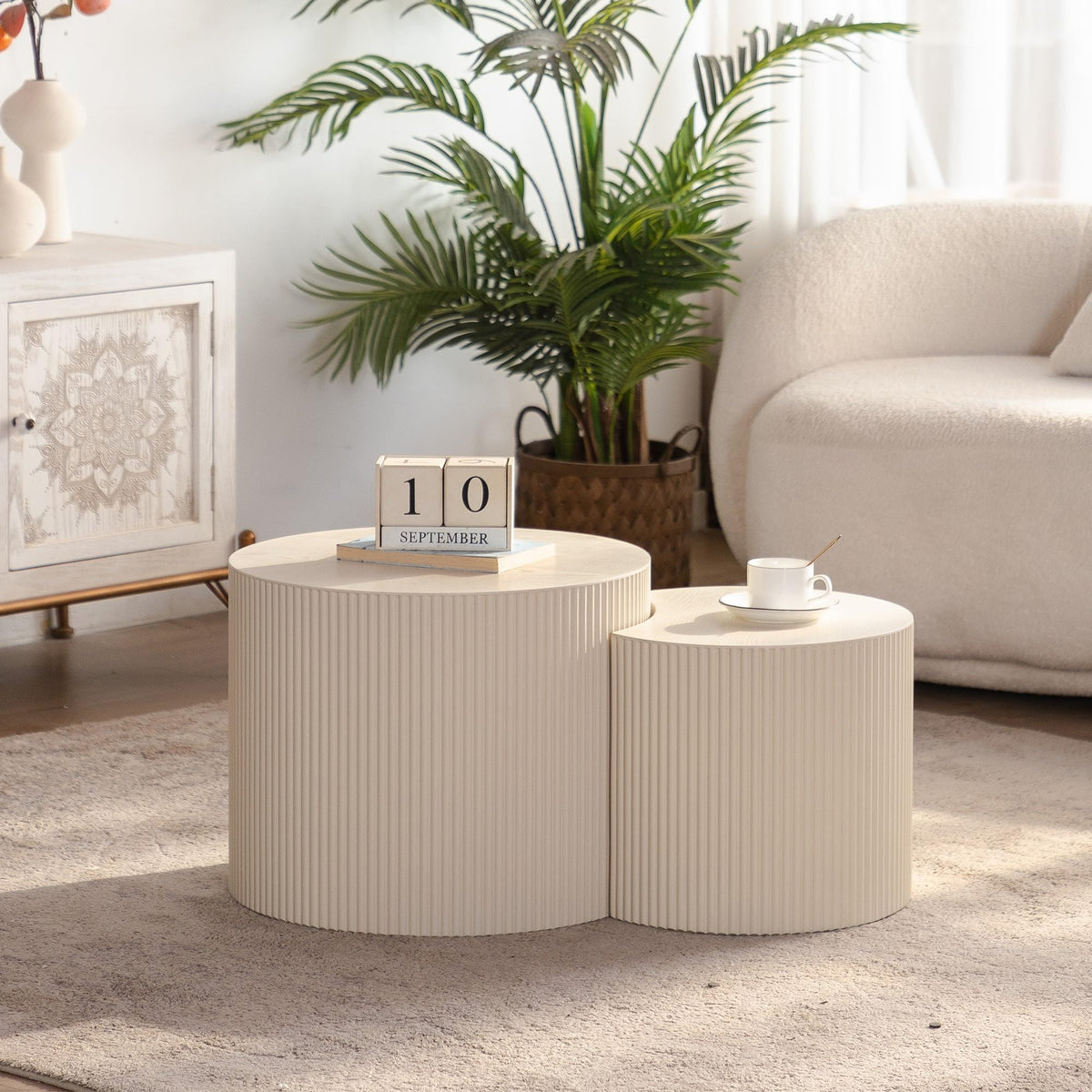 Dorivibe Round Wooden Nesting Coffee Tables, Set of 2