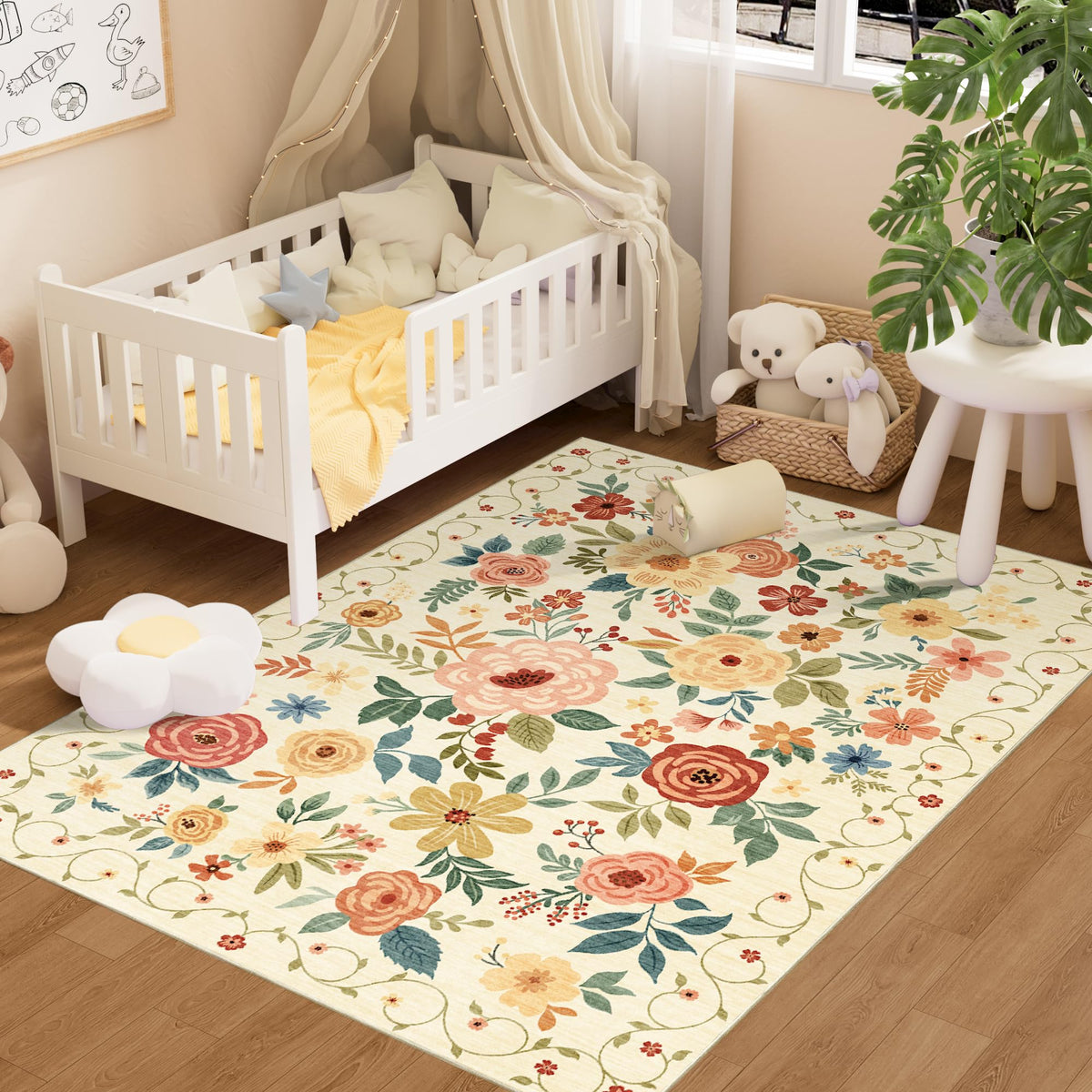 DUKINO Black Floral Area Rug for Modern Home Decor