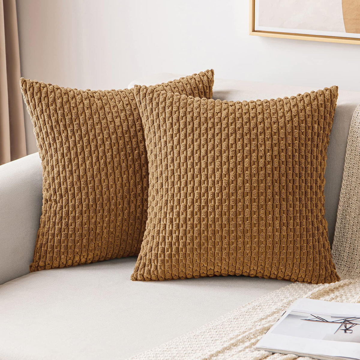 MIULEE Striped Corduroy Throw Pillow Covers, Set of 2