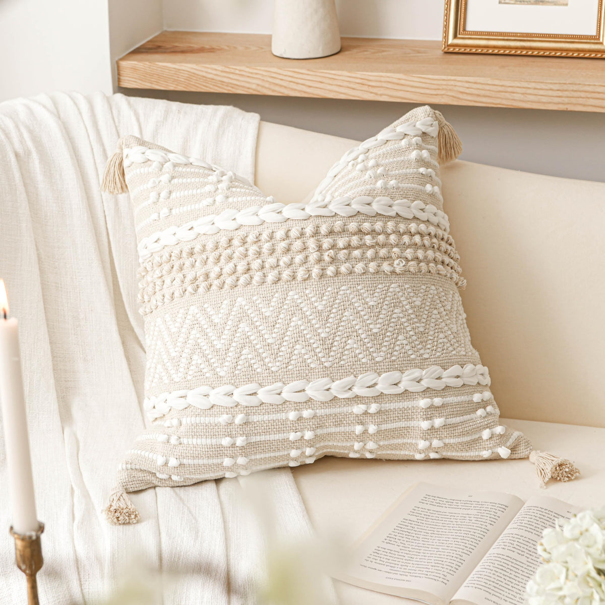 BlissBlush Boho Decorative Throw Pillow Cover for Sofa