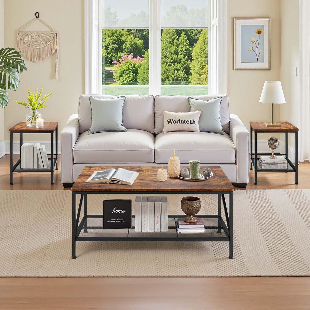 VEVOR 3-Piece Living Room Coffee and Side Table Set