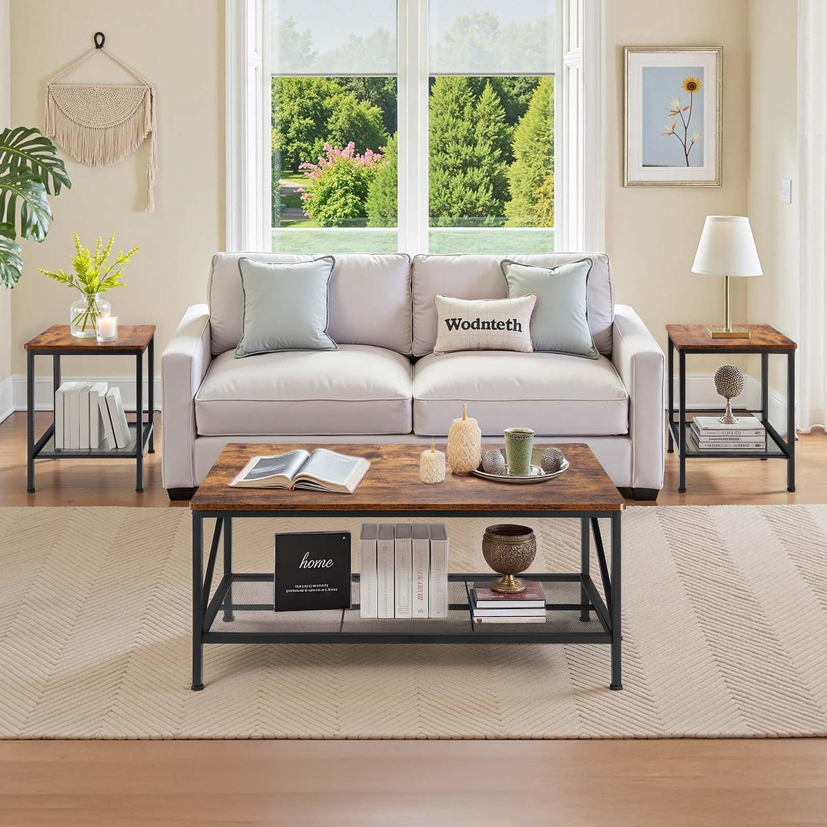 VEVOR 3-Piece Living Room Coffee and Side Table Set