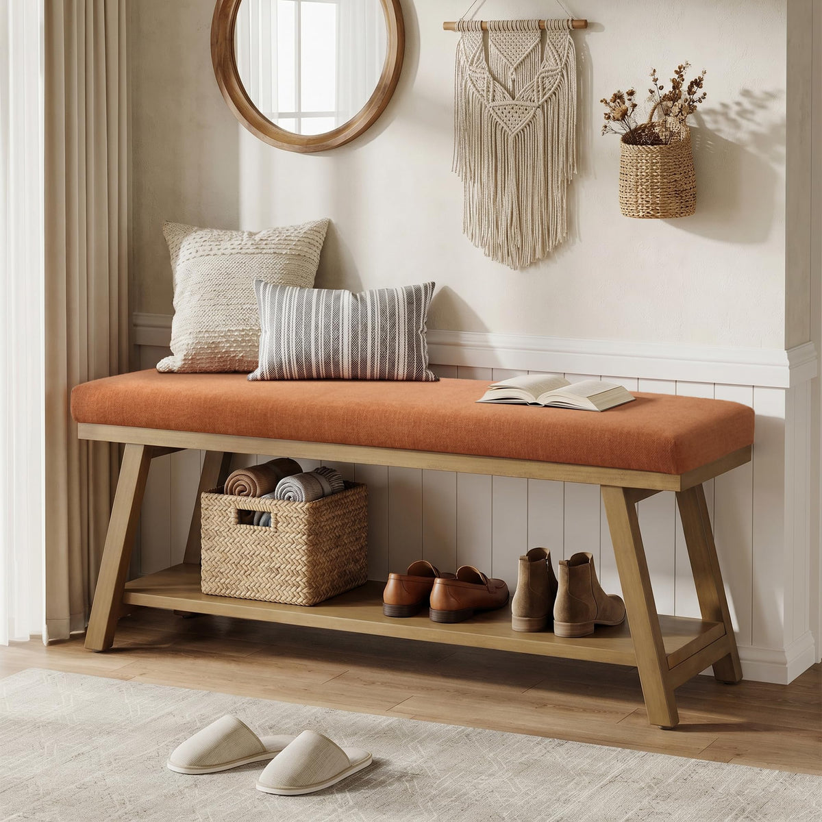 Zihanhome 45-Inch Upholstered Entryway Storage Bench