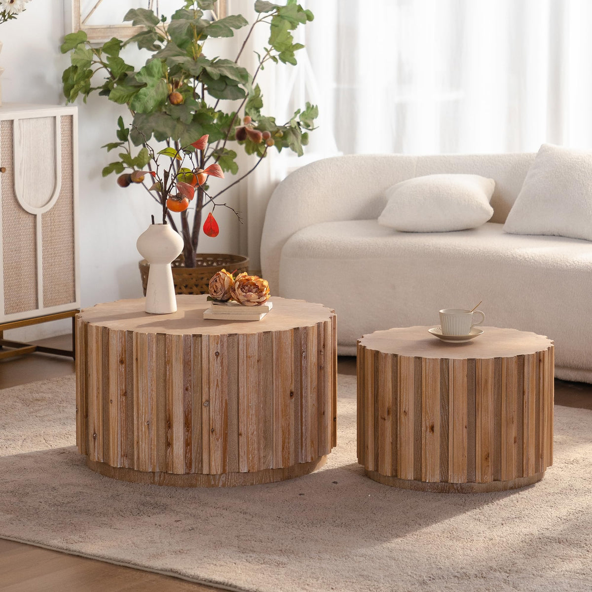 Dorivibe Round Wooden Nesting Coffee Tables, Set of 2
