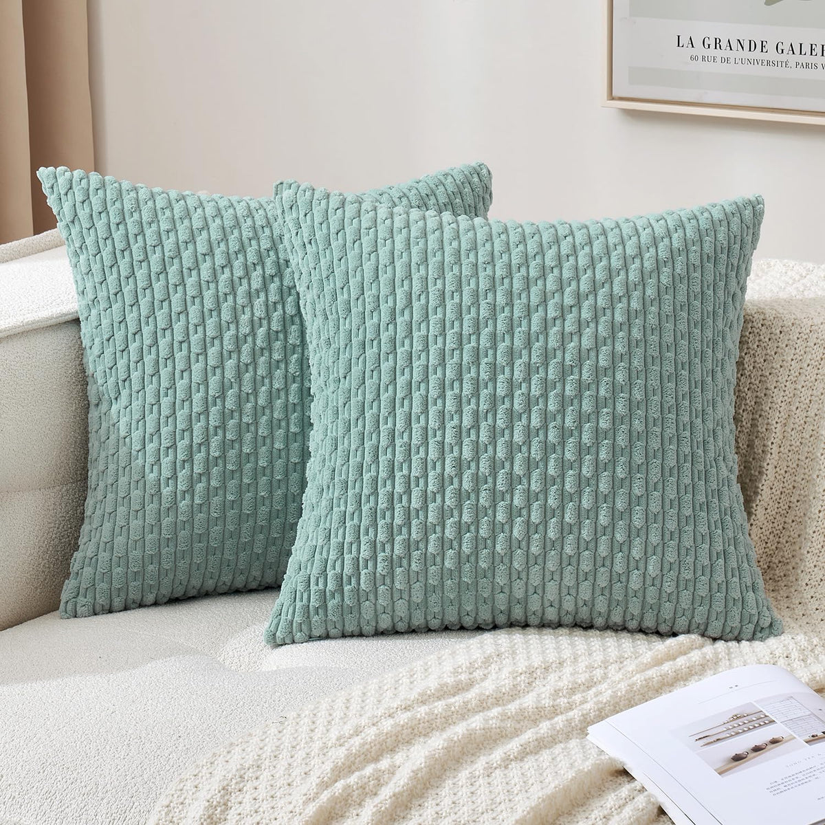 MIULEE Striped Corduroy Throw Pillow Covers, Set of 2