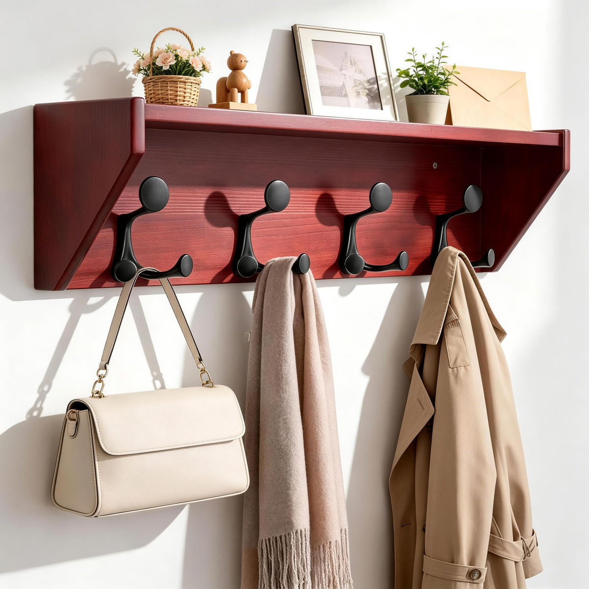SKOLOO Heavy-Duty Wall-Mounted Coat Rack with Shelf