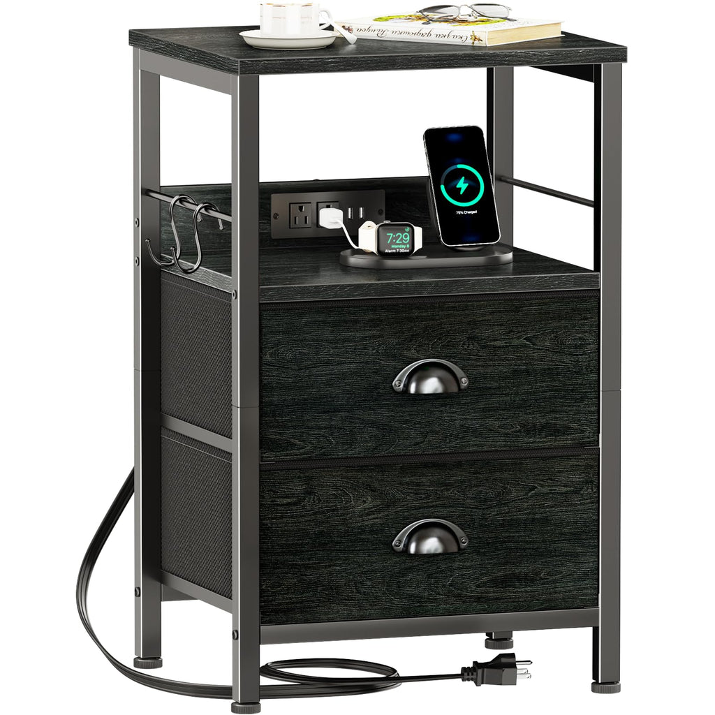 Furologee Nightstands with Charging Station, Set of 2
