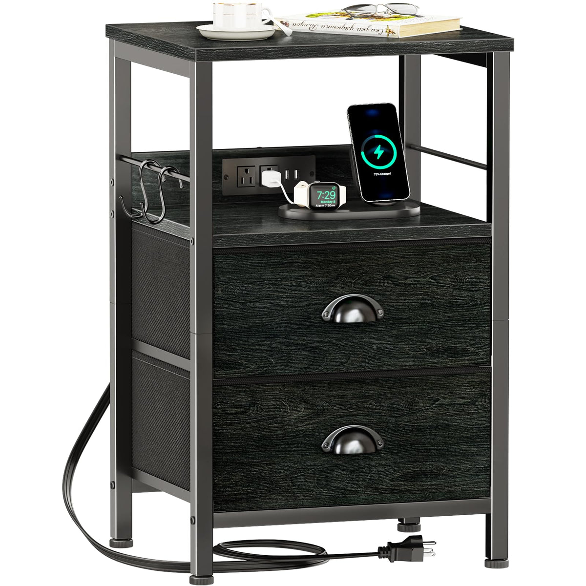 Furologee Nightstands with Charging Station, Set of 2