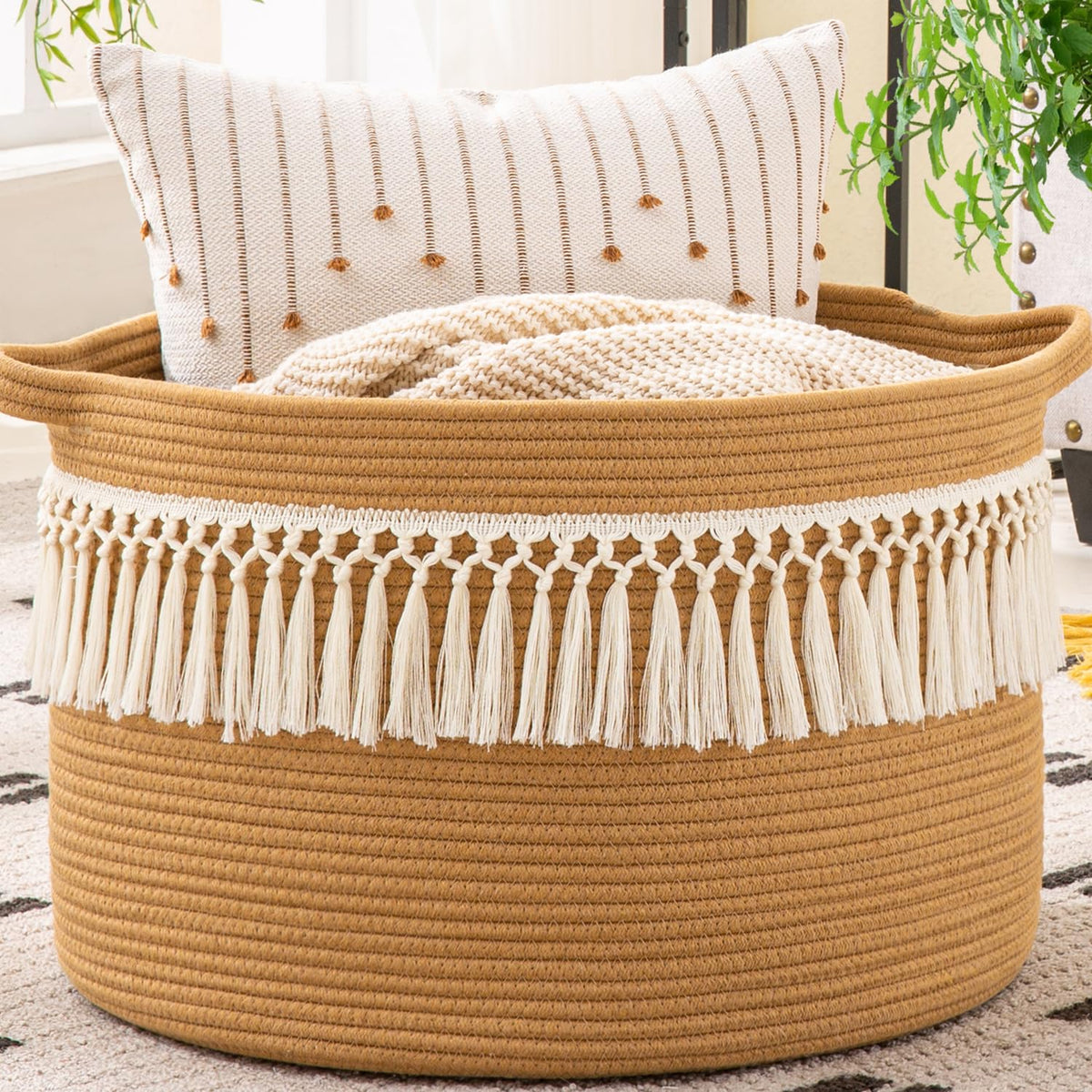 KAKAMAY 20 x 13-Inch Woven Cotton Rope Storage Basket