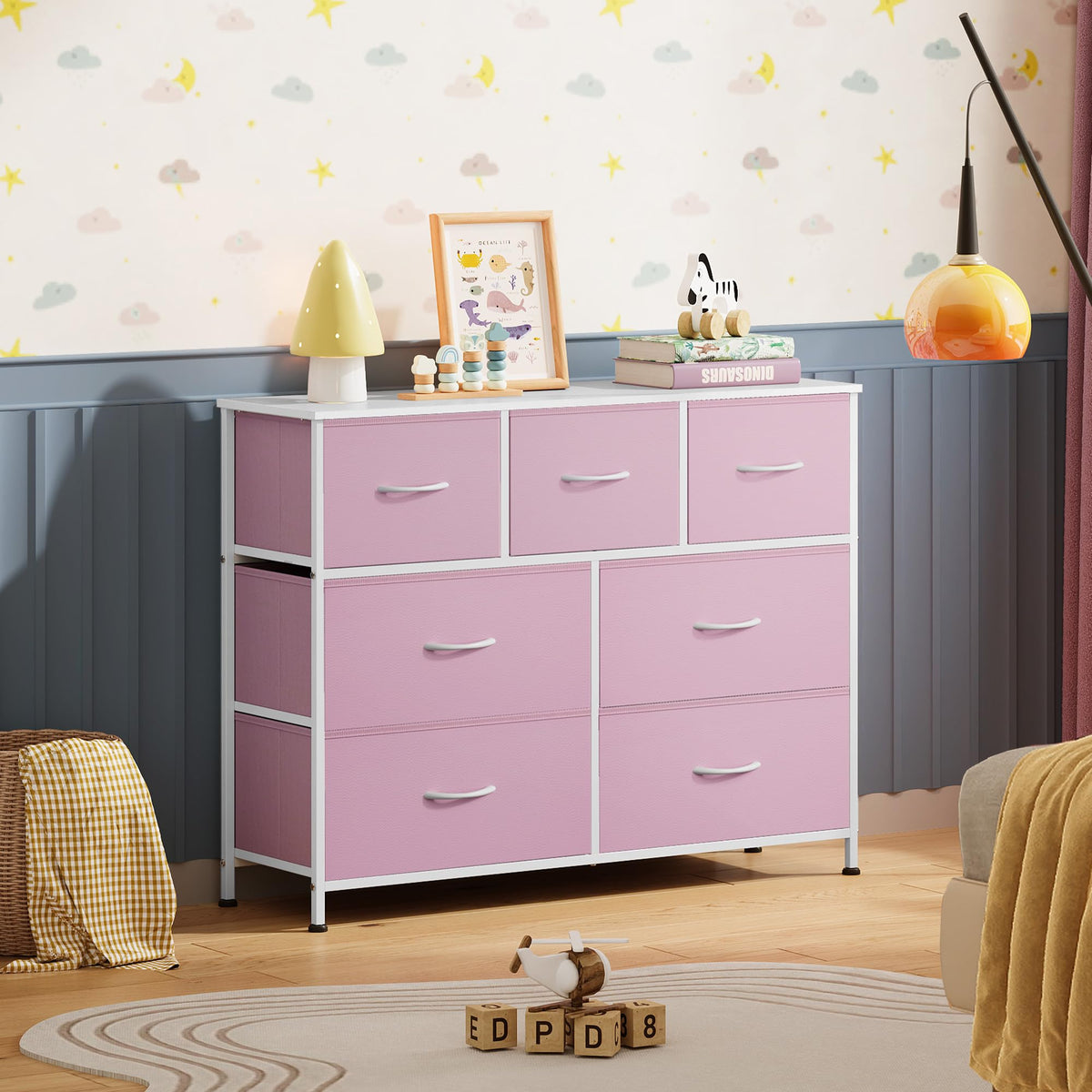 WLIVE 7-Drawer Fabric Storage Dresser with Wood Top