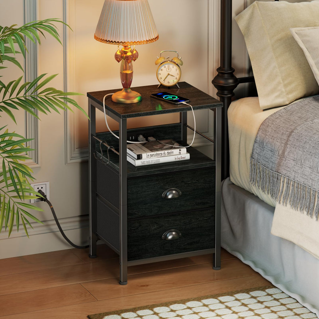 Furologee Nightstands with Charging Station, Set of 2