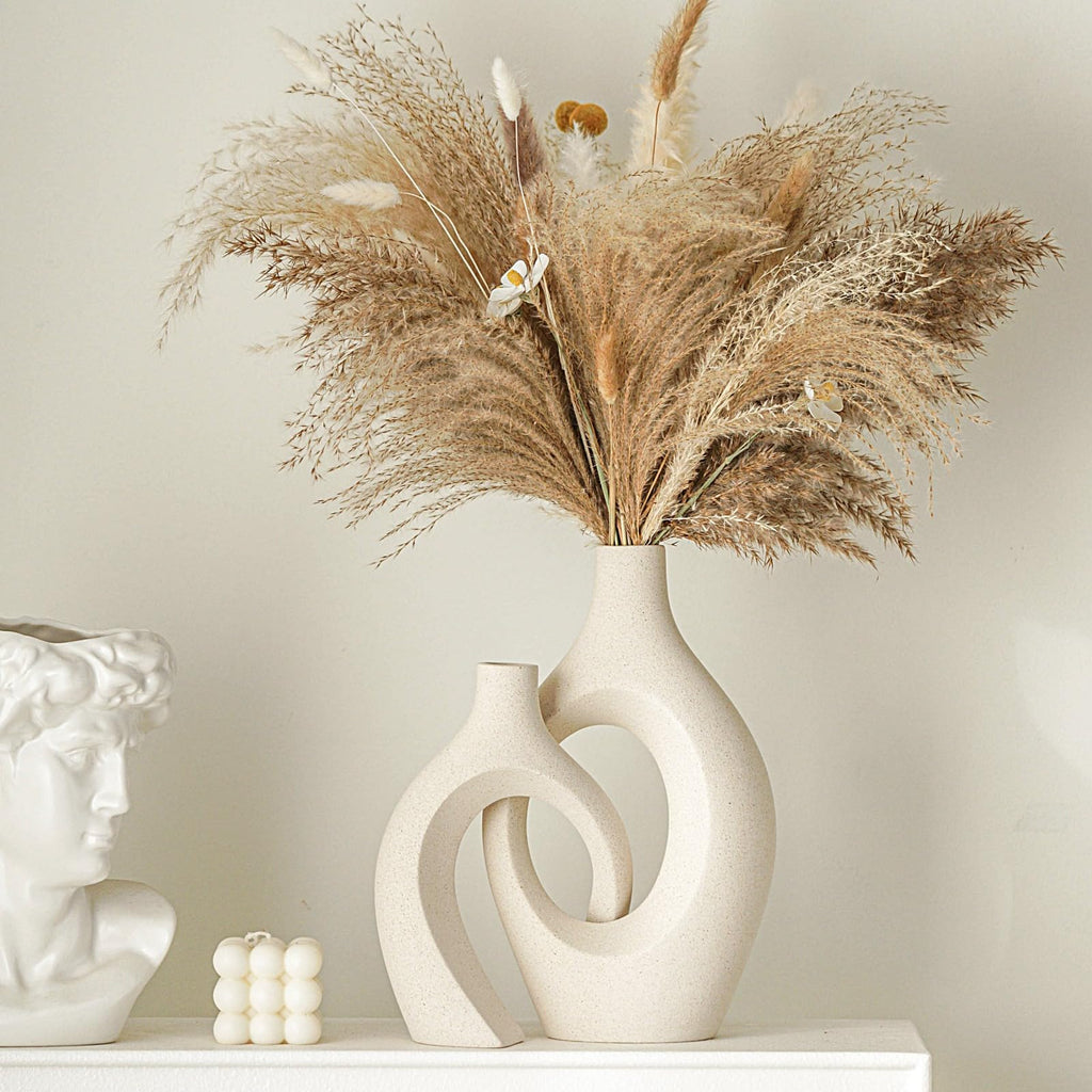 Lvases Cream White Hollow Ceramic Decorative Vases, Set of 2