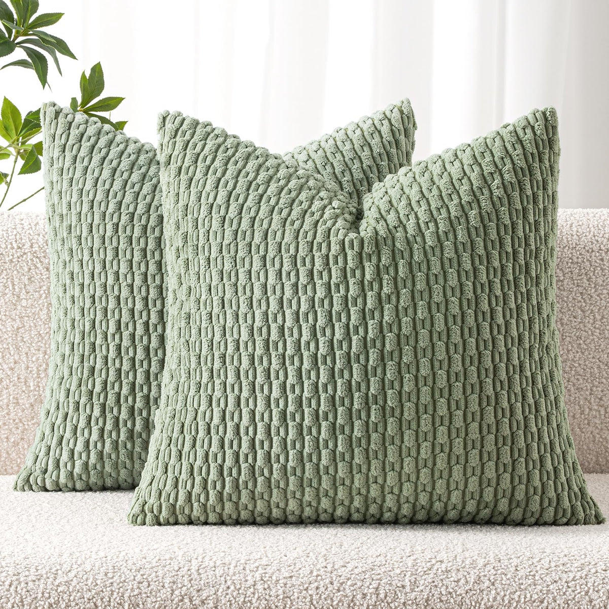 MIULEE Striped Corduroy Throw Pillow Covers, Set of 2