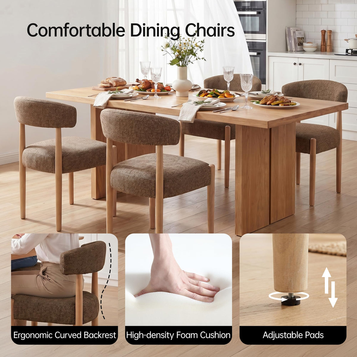 VKNOW Upholstered Dining Chairs, Set of 4 with Bench