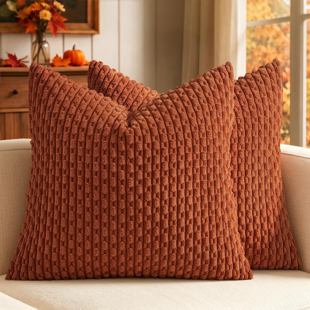 MIULEE Striped Corduroy Throw Pillow Covers, Set of 2