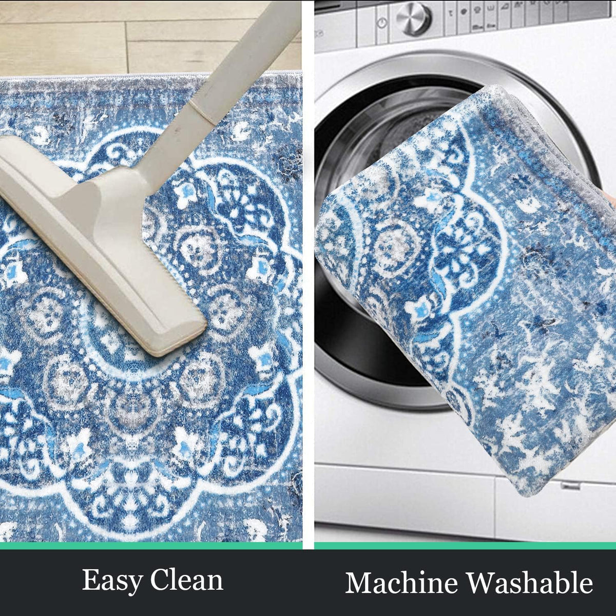 Washable Boho Runner Rug with Rubber Backing, 6 x 21 ft
