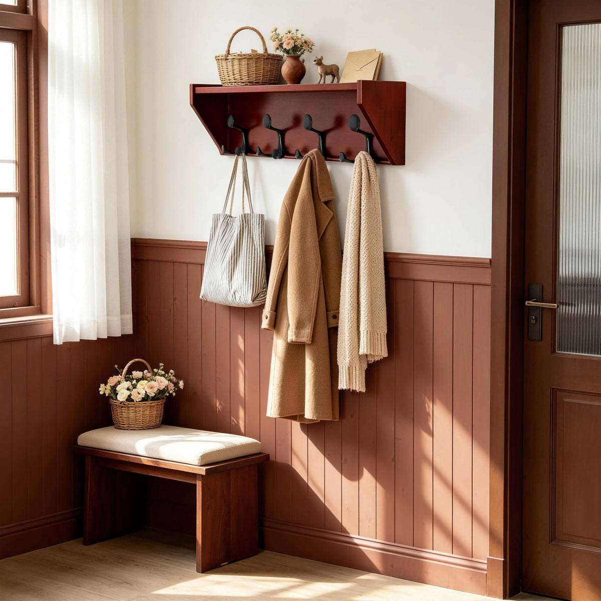 SKOLOO Heavy-Duty Wall-Mounted Coat Rack with Shelf