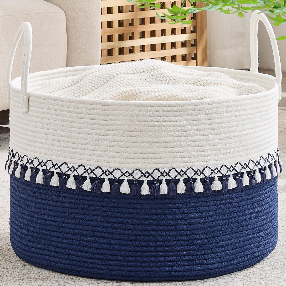 KAKAMAY 20 x 13-Inch Woven Cotton Rope Storage Basket