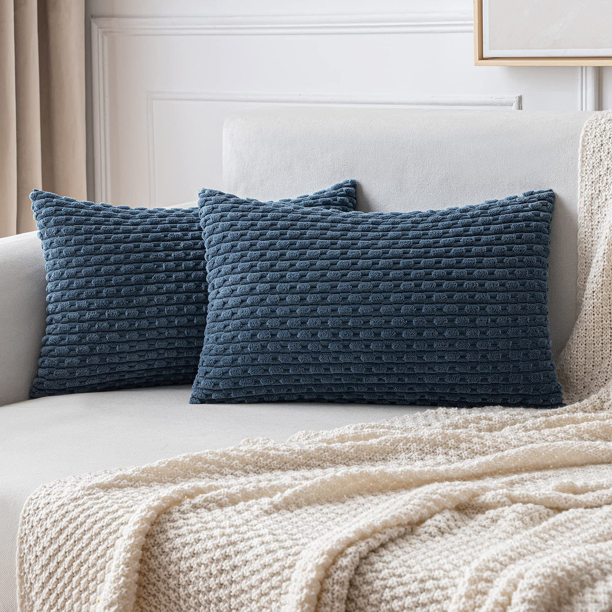 MIULEE Striped Corduroy Throw Pillow Covers, Set of 2