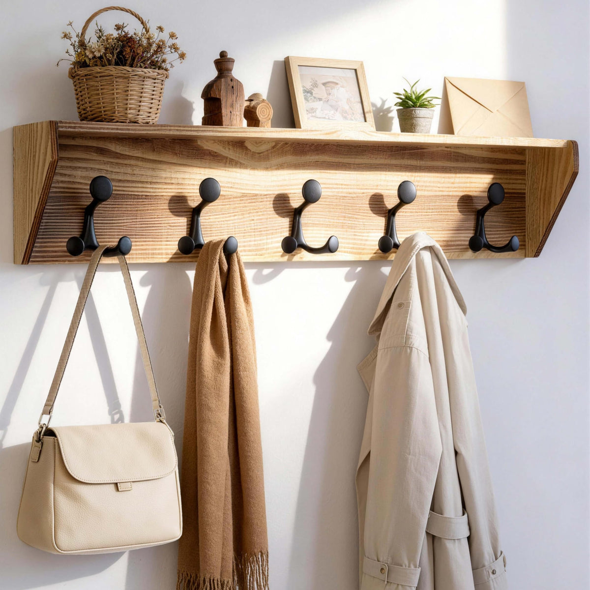 SKOLOO Heavy-Duty Wall-Mounted Coat Rack with Shelf