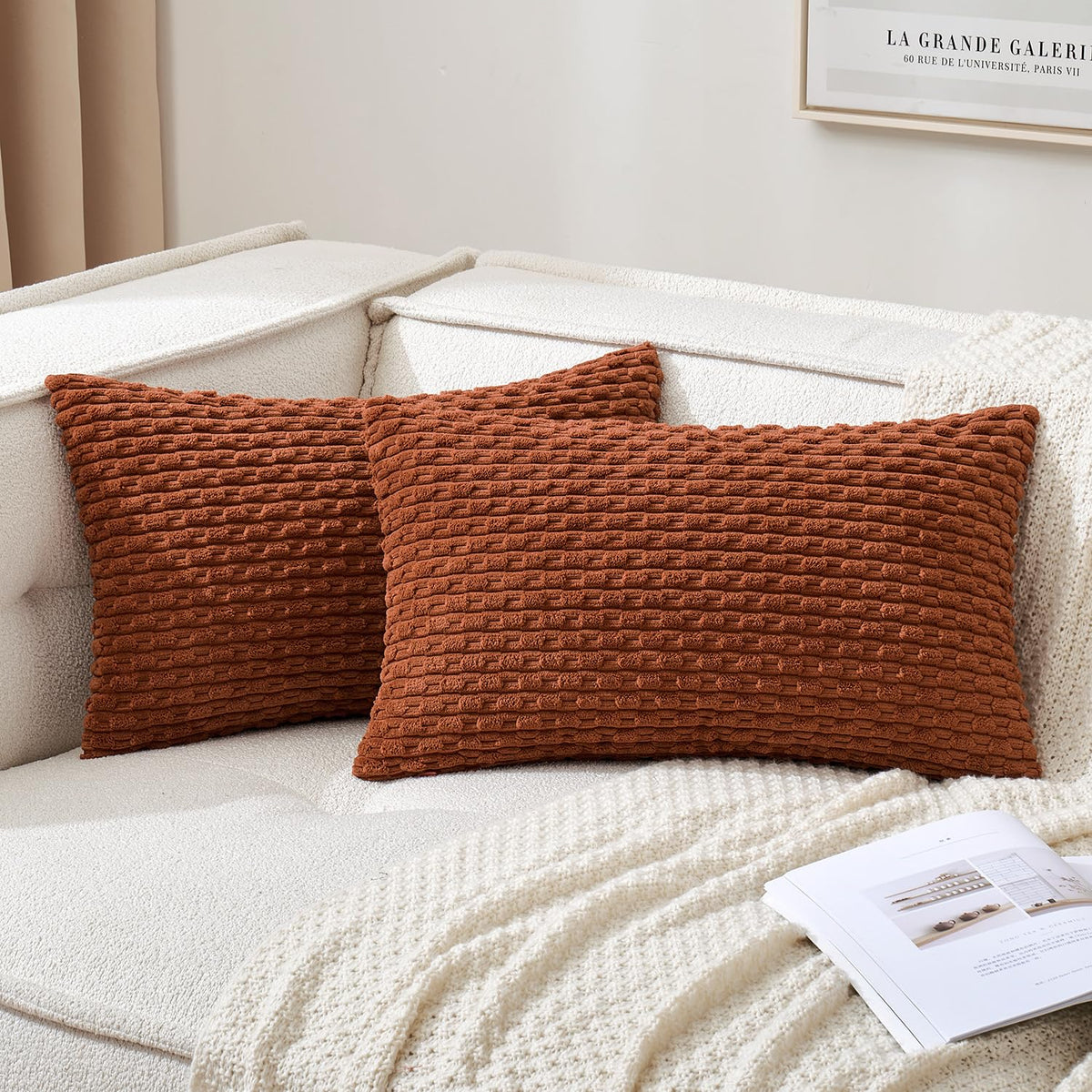 MIULEE Striped Corduroy Throw Pillow Covers, Set of 2