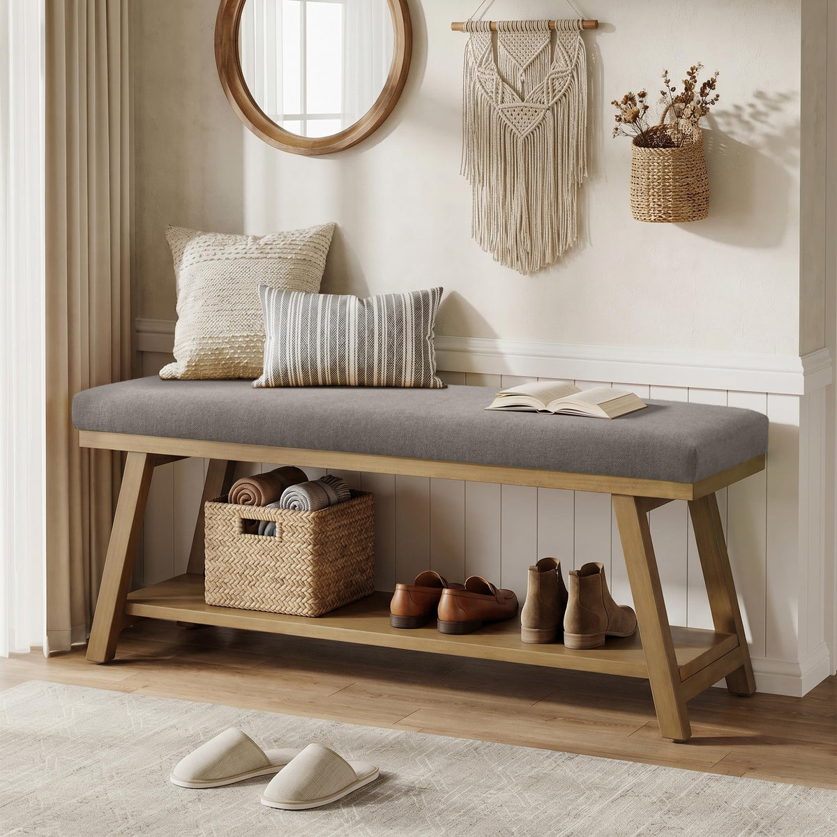 Zihanhome 45-Inch Upholstered Entryway Storage Bench