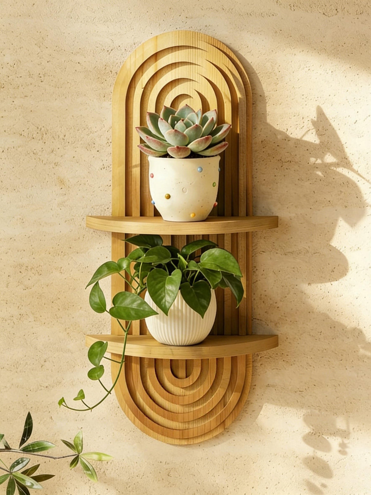 Bamworld Boho 2-Tier Wooden Plant Wall Shelf & Holder