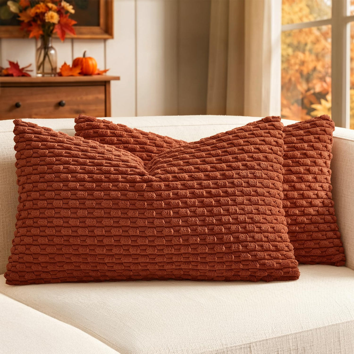 MIULEE Striped Corduroy Throw Pillow Covers, Set of 2