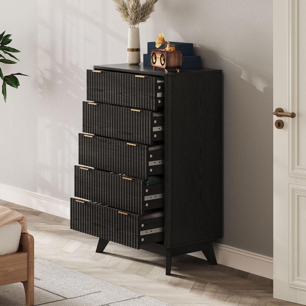 TROJM Fluted Bedroom Dresser with Curved Edge Design