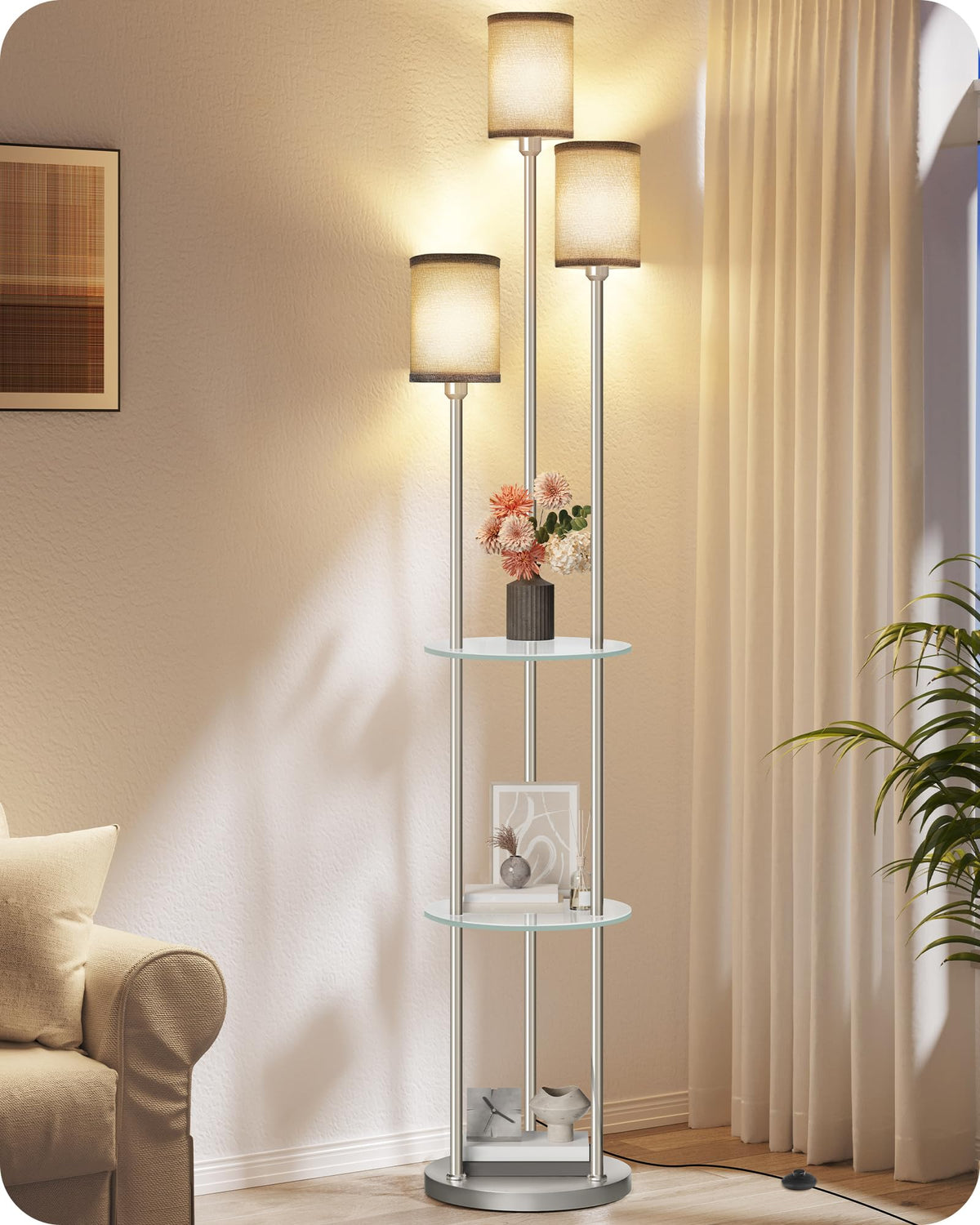 GOEBLESON 3-Light Floor Lamp with Shelves & Foot Switch