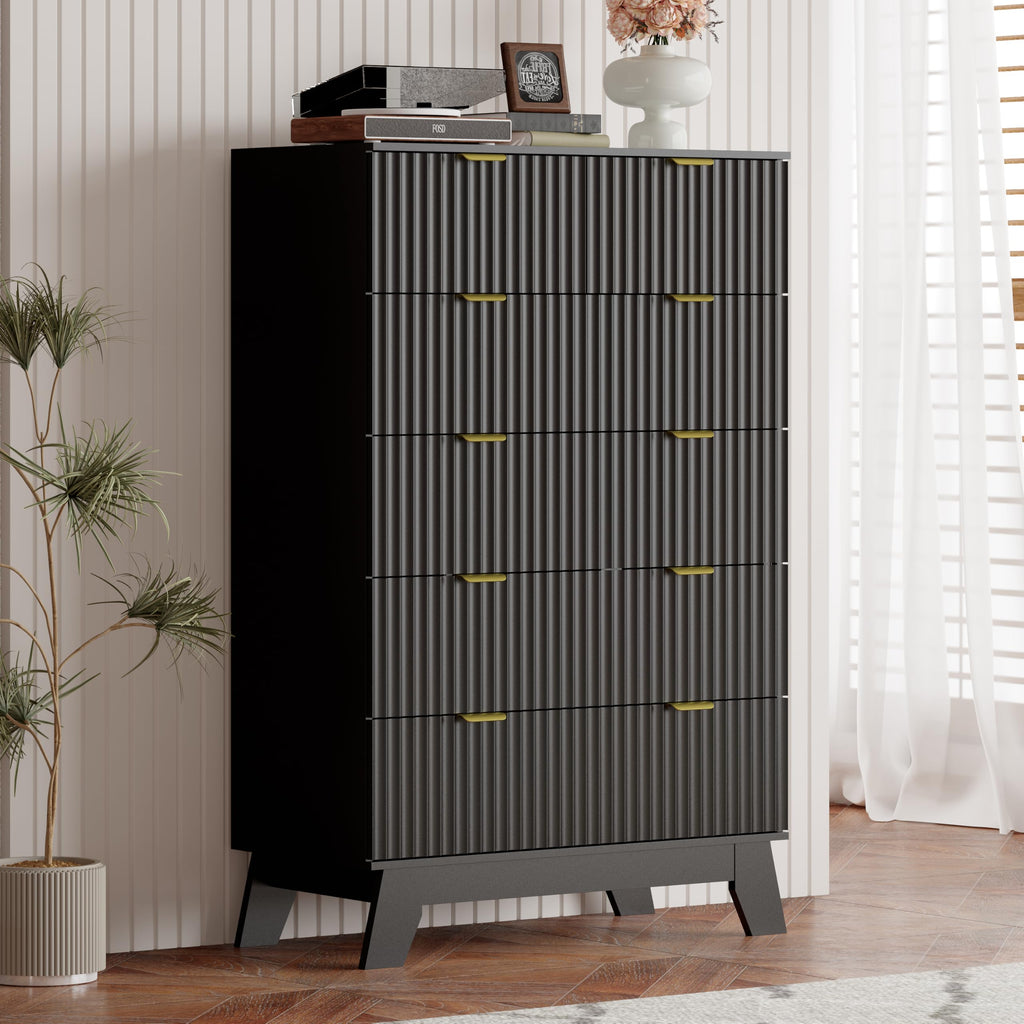 IAISRO 57-Inch Fluted 9-Drawer Dresser with Gold Handles